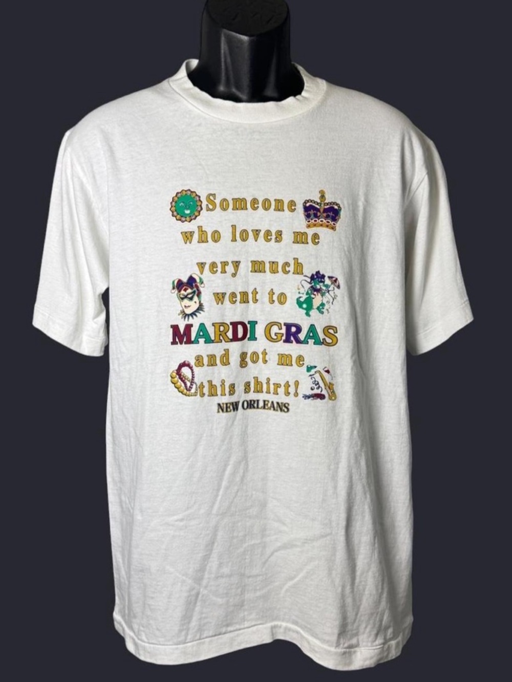 Mardi Gras New Orleans 80s Vintage Souvenir Thin Single Stitch USA White Tee M
